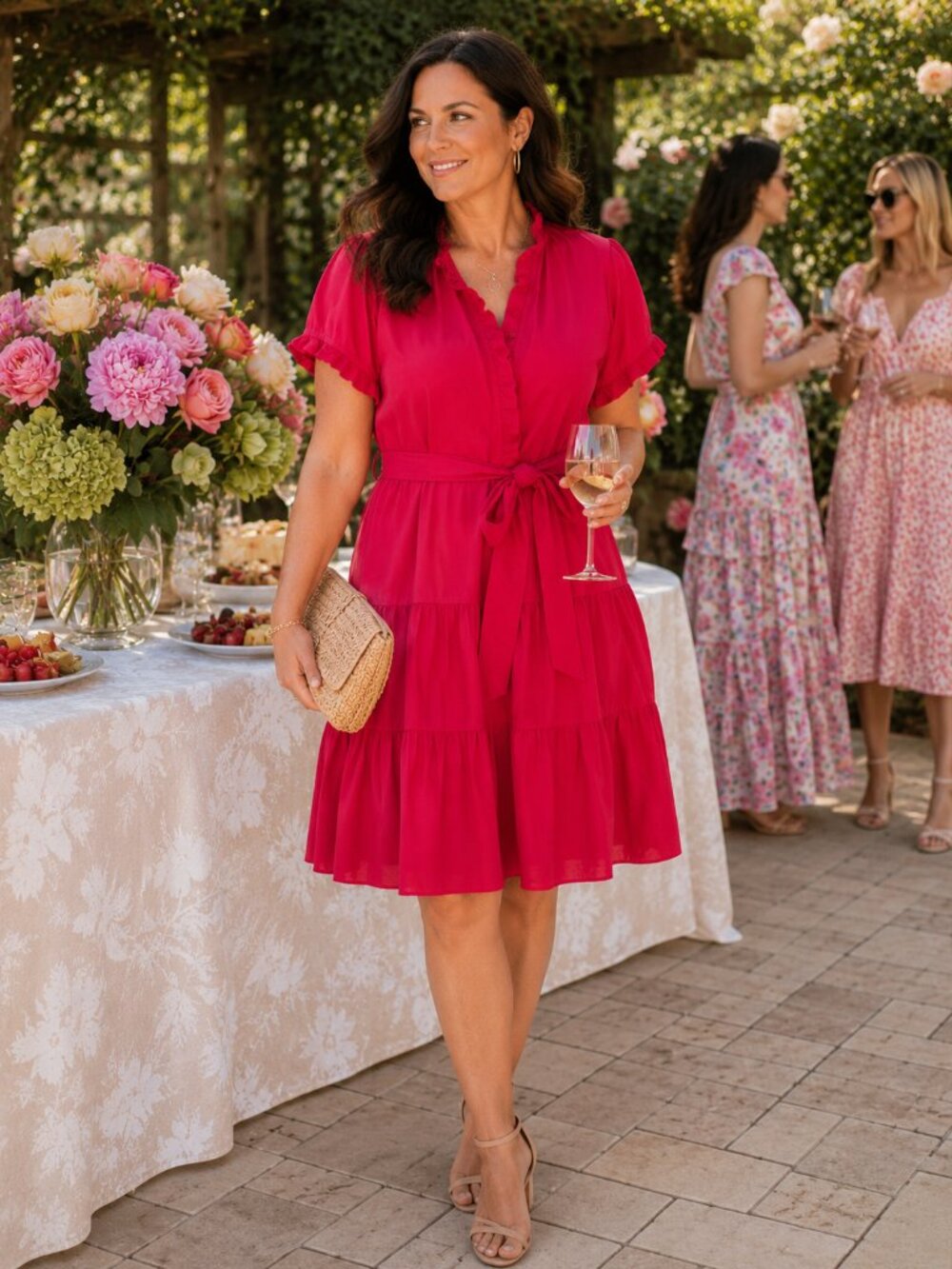Ralph Lauren Fuchsia Ruffle Tiered Dress | Size 16